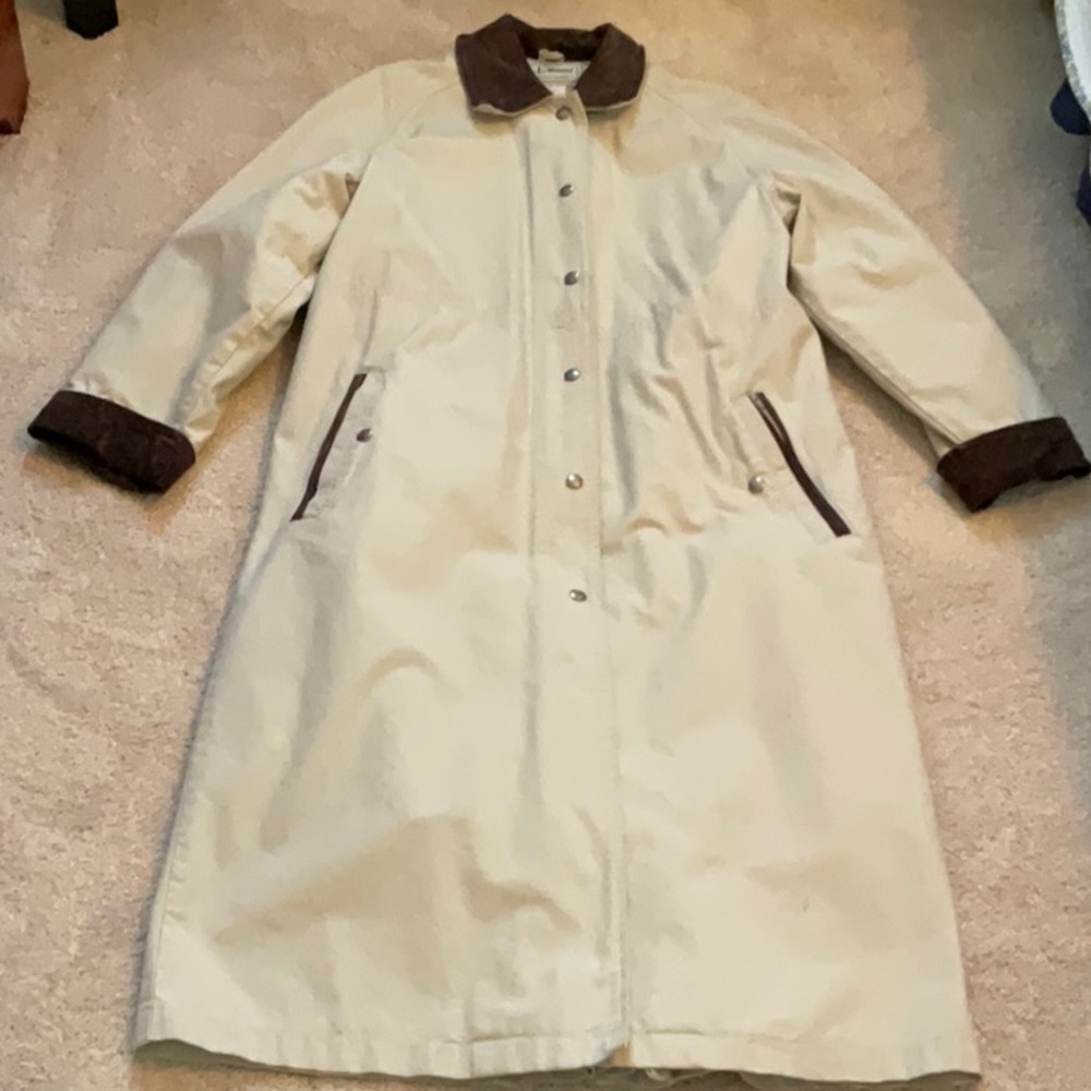 L.L. Bean Cream Trench Coat with Brown Accents